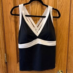 Lands' End Black and White V-Neck Tankini Top